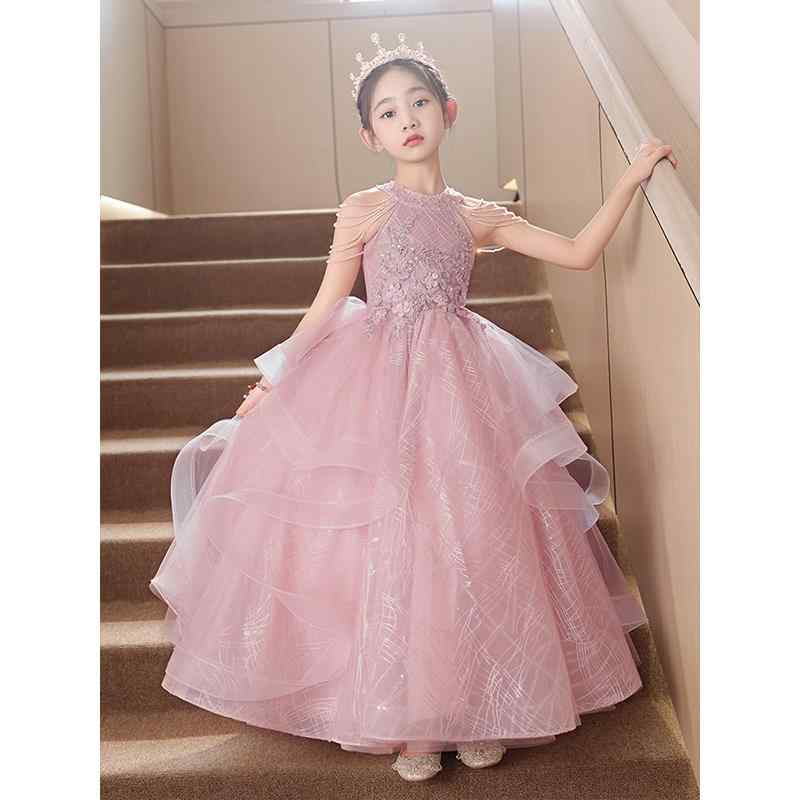 ベビー ドレス キッズ 子供 女の子 フォーマル ワンピース ノースリーブ ロング丈 結婚式 発表会 衣装 ピアノ ピンク ブラック|Grams店
