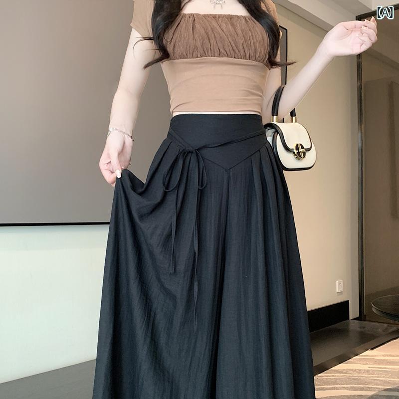 ワイドパンツ レディース ガウチョパンツ 中国風 夏 薄手 ドレープ ブラック ピンク ベージュ