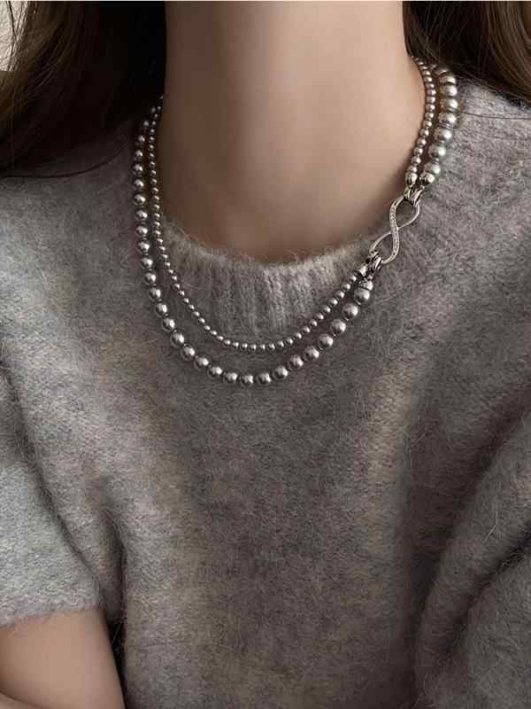 パール ネックレス ロング アクセサリー ジュエリー レディース 二連 軽量 おしゃれ ホワイト グレー