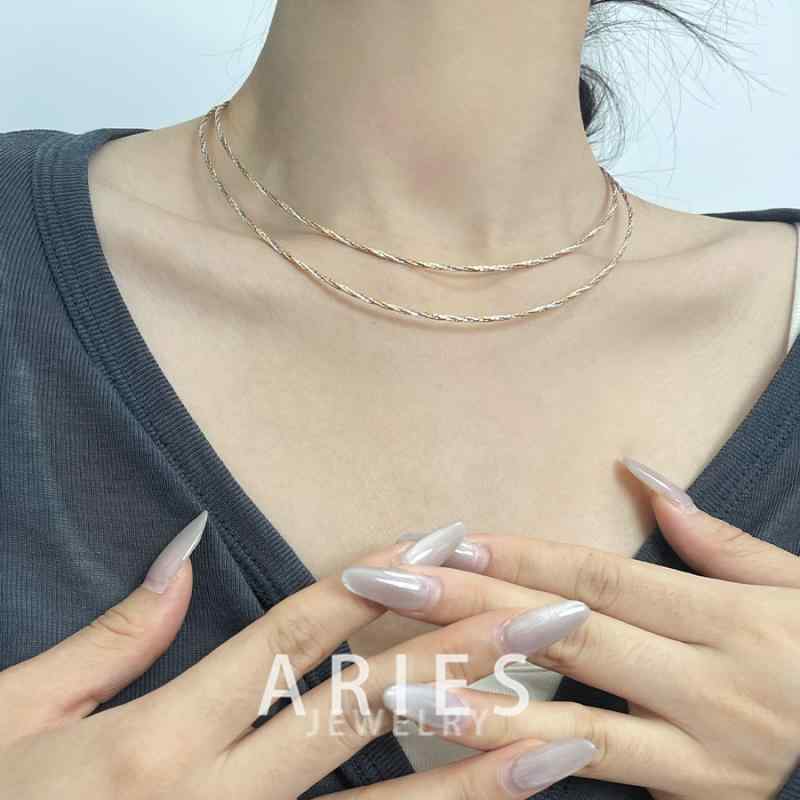 ネックレス アクセサリー レディース スターリングシルバー ゴールドメッキ 3層 編み込み アメリカン ゴールド