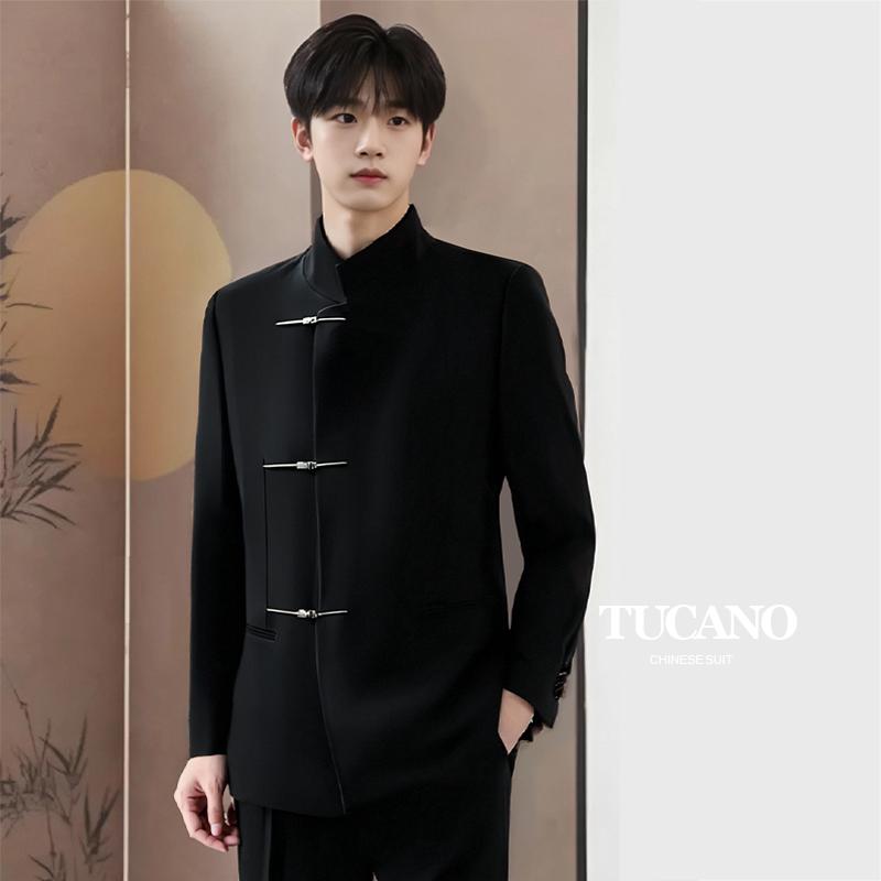 ジャケット パンツ シャツ メンズ レトロ スーツ スタンドカラー ウェディング ドレス 黒 白|Grams店