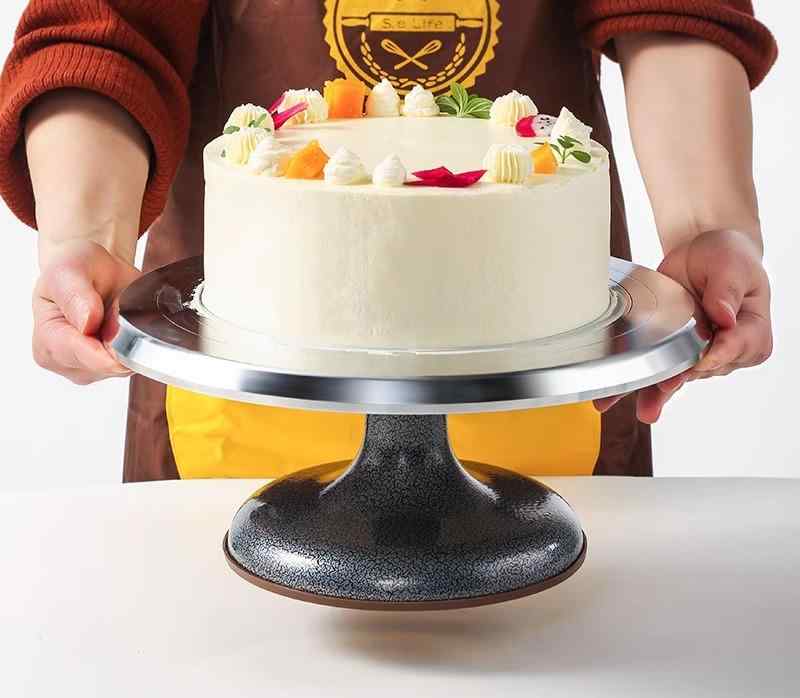 ケーキ 回転台 デコレーション お菓子作り 滑り止めパッド ベーキング ツール ターンテーブル アルミ合金 家庭用 商業用 黒 ピンク シルバー|Grams店