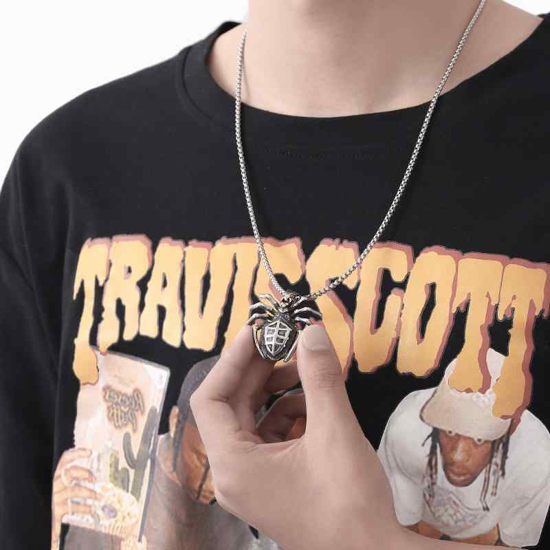 スパイダー 蜘蛛 ネックレス アクセサリー メンズ チタン ヒップホップ ストラップ ペンダント ブラック