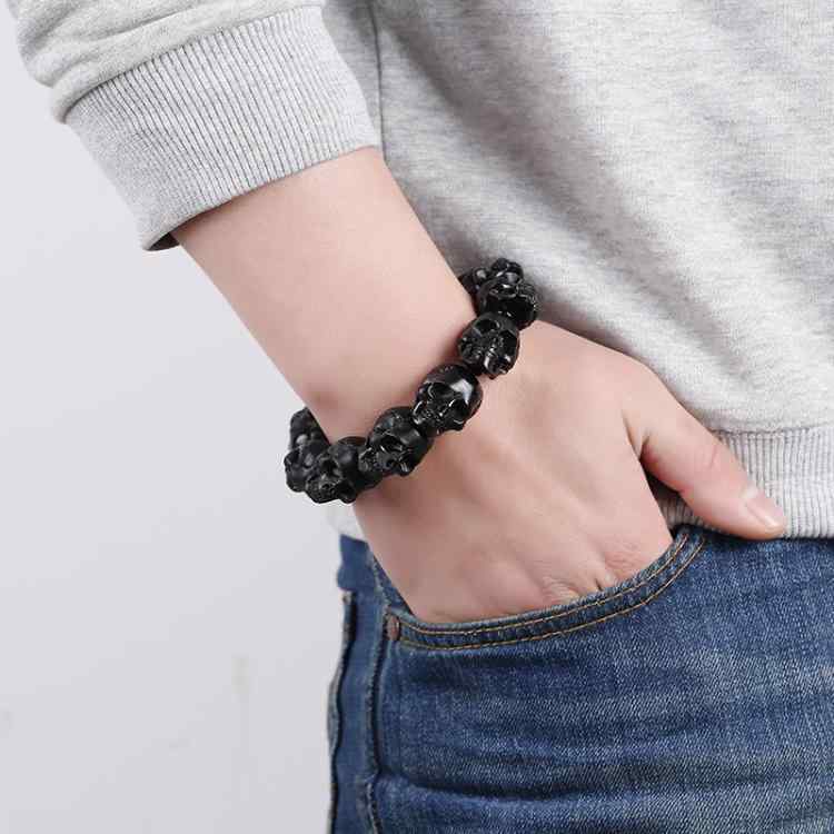 ドクロ ブレスレット アクセサリー メンズ パンク ロック スカル スケルトン クール フープ おしゃれ 黒