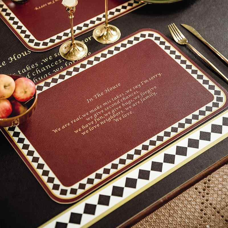 ランチョンマット おしゃれ アメリカン レトロ調 レザー 結婚式 デコレーション 断熱 防水 防油 ブラウン グリーン イエロー