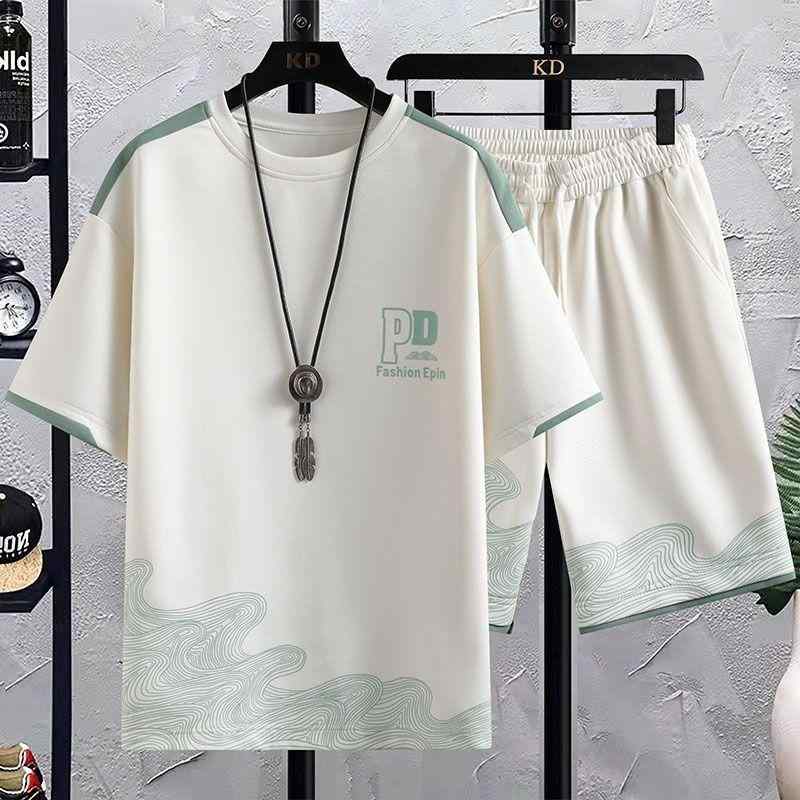 セットアップ 上下セット メンズ 半袖 ハーフパンツ 半パン 夏 カジュアル Tシャツ ショートパンツ ツーピース ラウンドネック ゆったり ホワイト ブラック