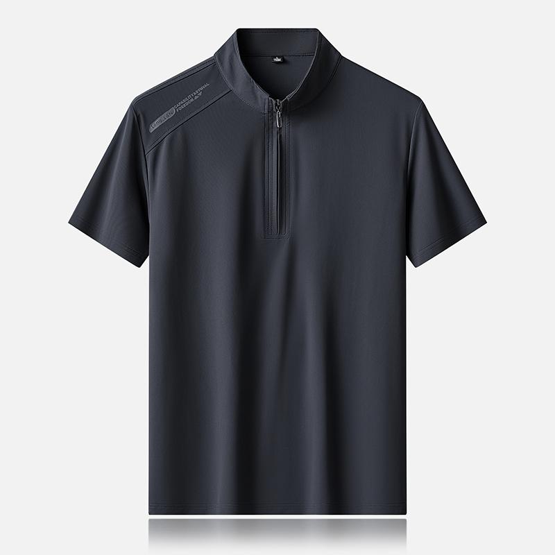 Tシャツ メンズ 半袖 スタンドカラー 立ち襟 夏 カジュアル トップス 薄手 ジッパー 通気性 クール スポーツ グレー カーキ ネイビー