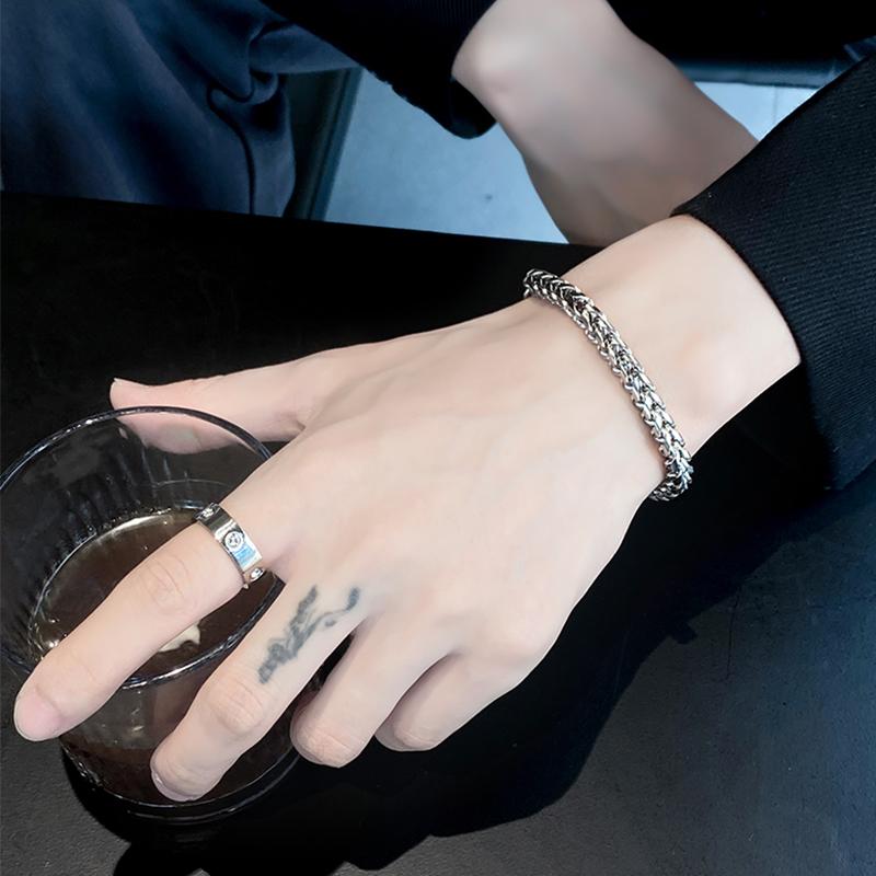 バングル メンズ アクセサリー ブレスレット スターリング ドラゴンボーン ヒップホップ クール 刻印 ハンド ジュエリー シルバー