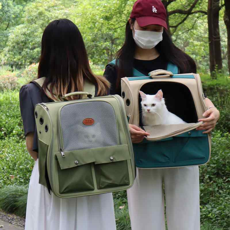 犬 猫 ペット 抱っこ リュック キャリーバッグ かばん 外出用 散歩 旅行 大容量 キャンバス 夏 通気性 グリーン ブルー ピンク