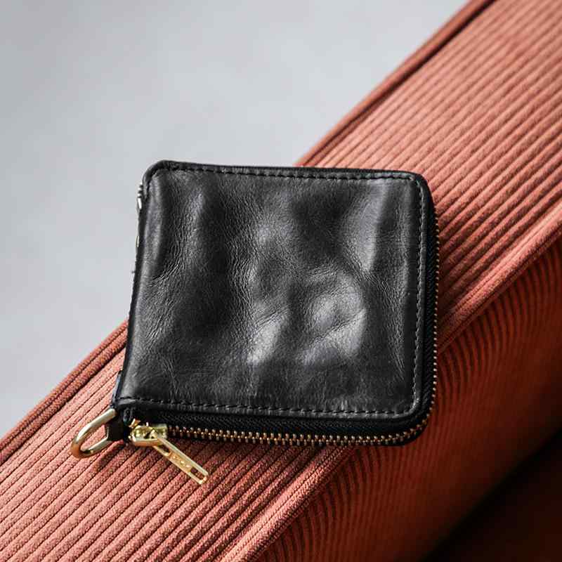財布 メンズ レザー ウォレット シンプル 小銭入れ 折りたたみ ファスナー 牛革 ブラック ブラウン