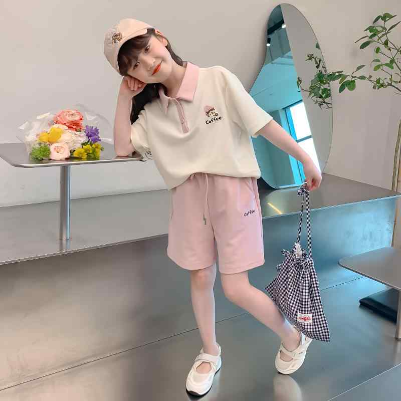 ポロシャツ キッズ 半袖 女の子 子供服 夏 カジュアル かわいい ガーリー ファッション おしゃれ トップス ショートパンツ セットアップ ホワイト ピンク