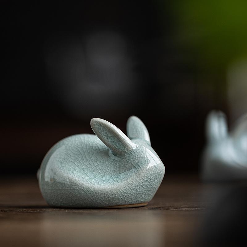 茶器 茶寵 うさぎ 陶器 汝窯 哥窯 禅 茶道 飾り ティーテーブル装飾 茶道具小物 インテリア 高級感 経年変化 かわいい 癒し系