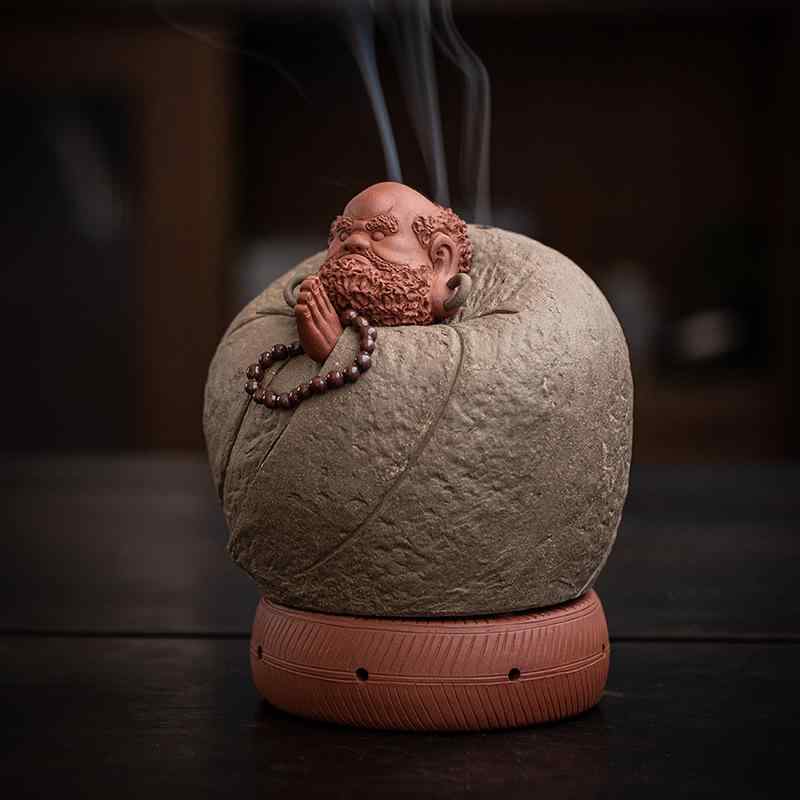 香炉 達磨 陶器製 人物像 家庭用 室内用 中華風 禅スタイル 置物 渦巻き線香用 艾柱用 檀香用 瞑想 ヨガ 癒し リラックス アロマ インセンスホルダー