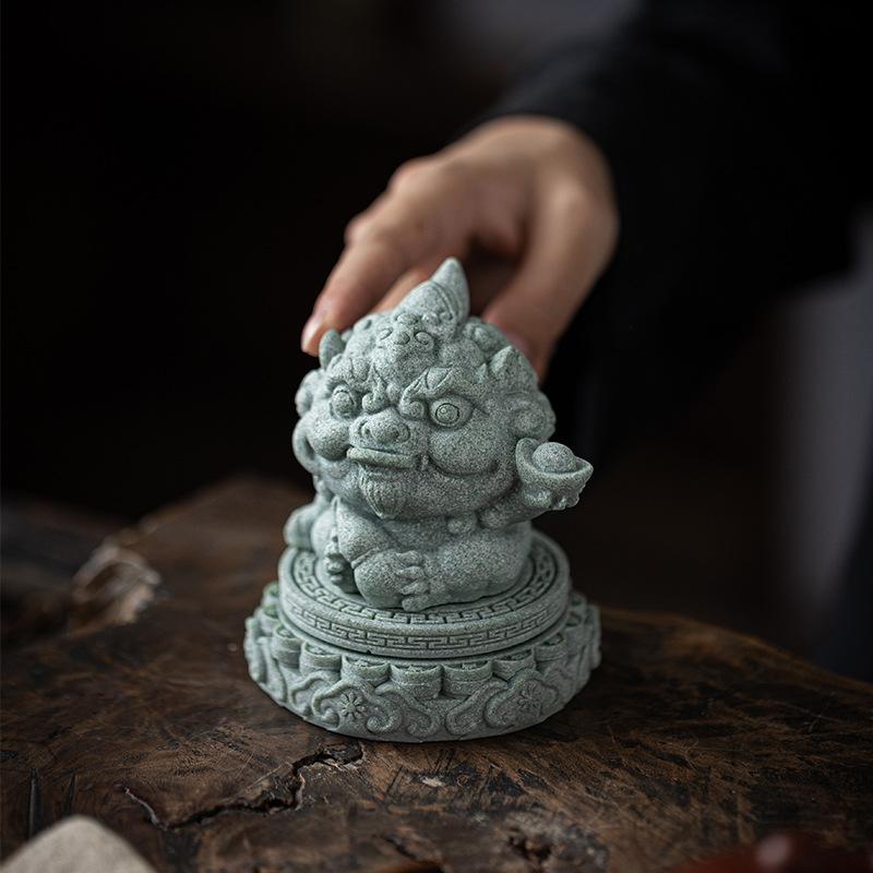 置物 貔貅 青砂石 運気上昇 開運 金運招来 財運 吉祥瑞獣 中国風 卓上 インテリア オブジェ デスクトップ飾り 招福 ラッキーアイテム