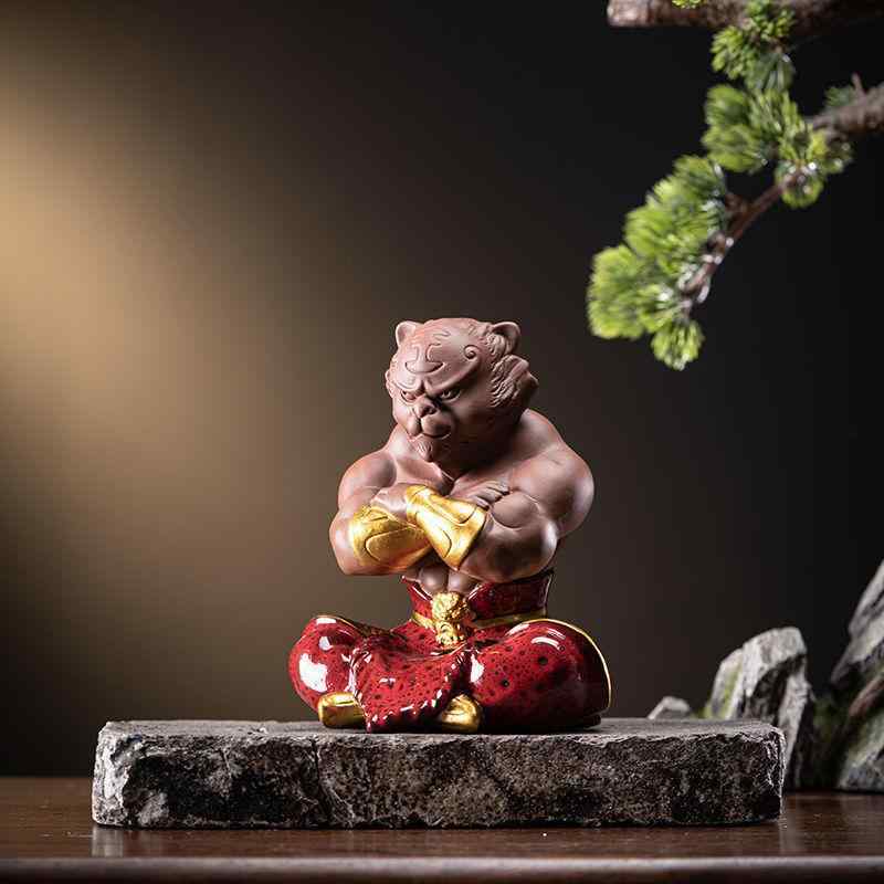 置物 紫砂 迫力 虎 オブジェ 和風 アジアンテイスト 茶室 茶台 茶道 装飾品 縁起物 開運 インテリア ギフト 贈答品 記念品