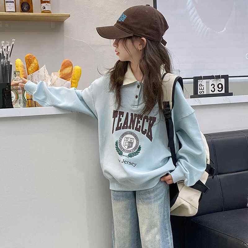 ポロシャツ キッズ 長袖 女の子 子供服 春秋 カジュアル 韓国 トップス トレーナー プルオーバー ゆったり オーバーサイズ ブルー ピンク