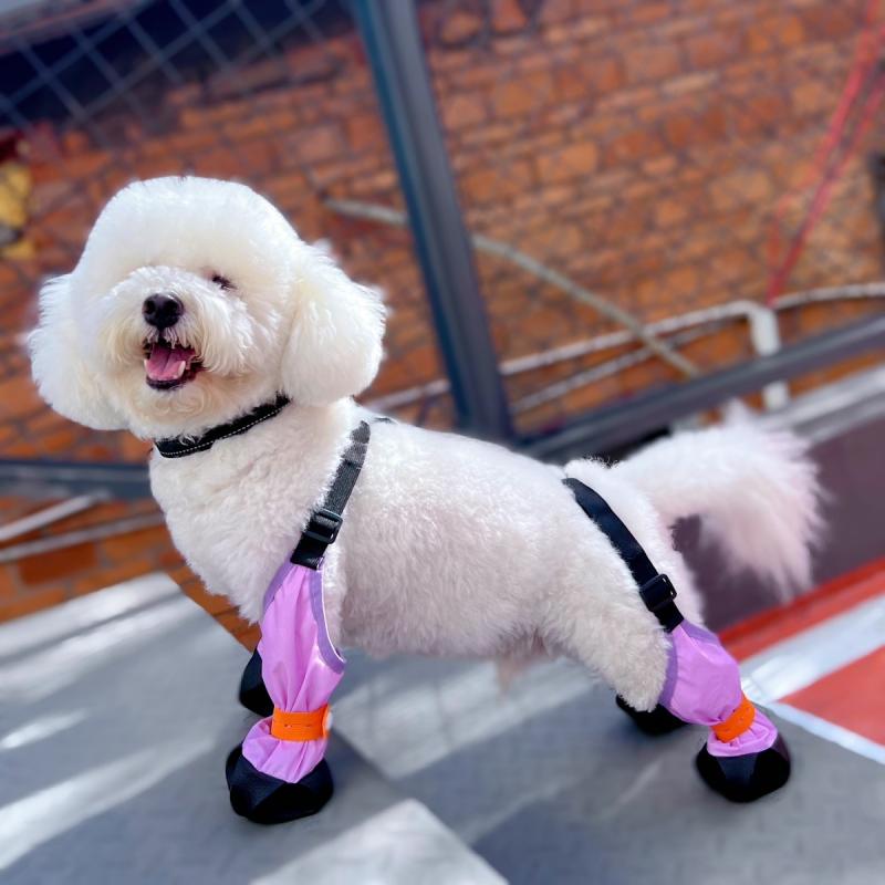 犬 靴 ドッグシューズ 防塵 パンツ 外出 汚れ防止 足カバー レインブーツ ブーツ 滑り止め 防水 オレンジ 水色 パープル