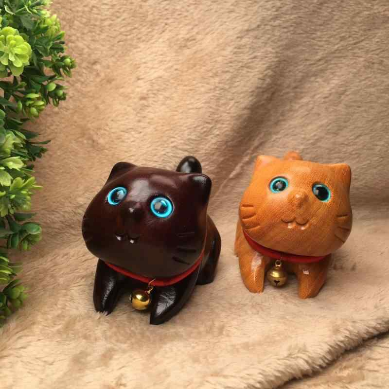 置物 かわいい 自信猫 無垢材 動物彫刻 黄金檀 犀角紫檀 木製 インテリア オブジェ 飾り リビング 玄関 書斎 デスク オフィス 縁起物 アジアンテイスト モダン 和風