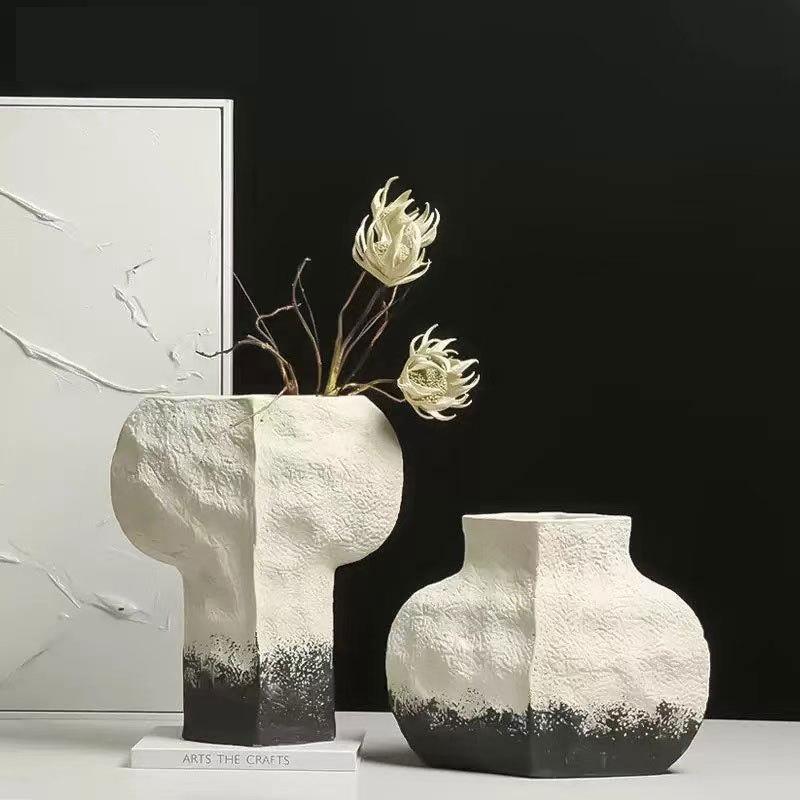 花瓶 新中国風 モダン レトロ アンティーク調 樹脂製 モノトーン 水墨画風 アート オブジェ ドライフラワー用 リビング 玄関 ホテル ヴィラ 店舗 ディスプレイ インテリア 装飾品 高級感 シック