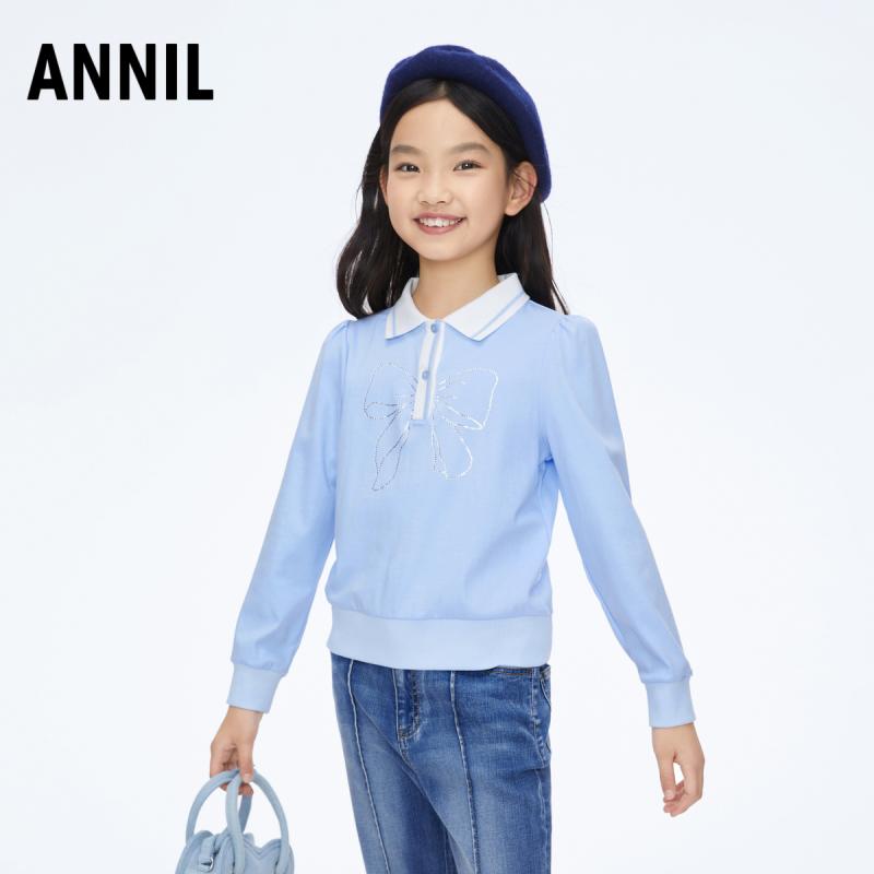 ポロシャツ キッズ 長袖 女の子 子供服 春秋 カジュアル トップス ニット プルオーバー ブルー ホワイト