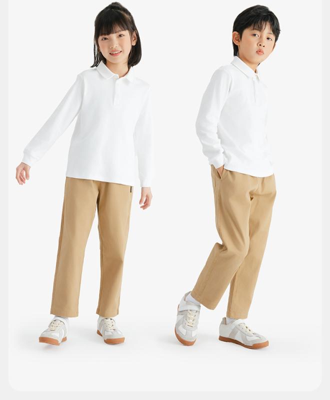 ポロシャツ キッズ 長袖 男の子 女の子 子供服 カジュアル 無地 シンプル トップス 制服 学生服 ブラウス プルオーバー コットン ホワイト ブルー ネイビー