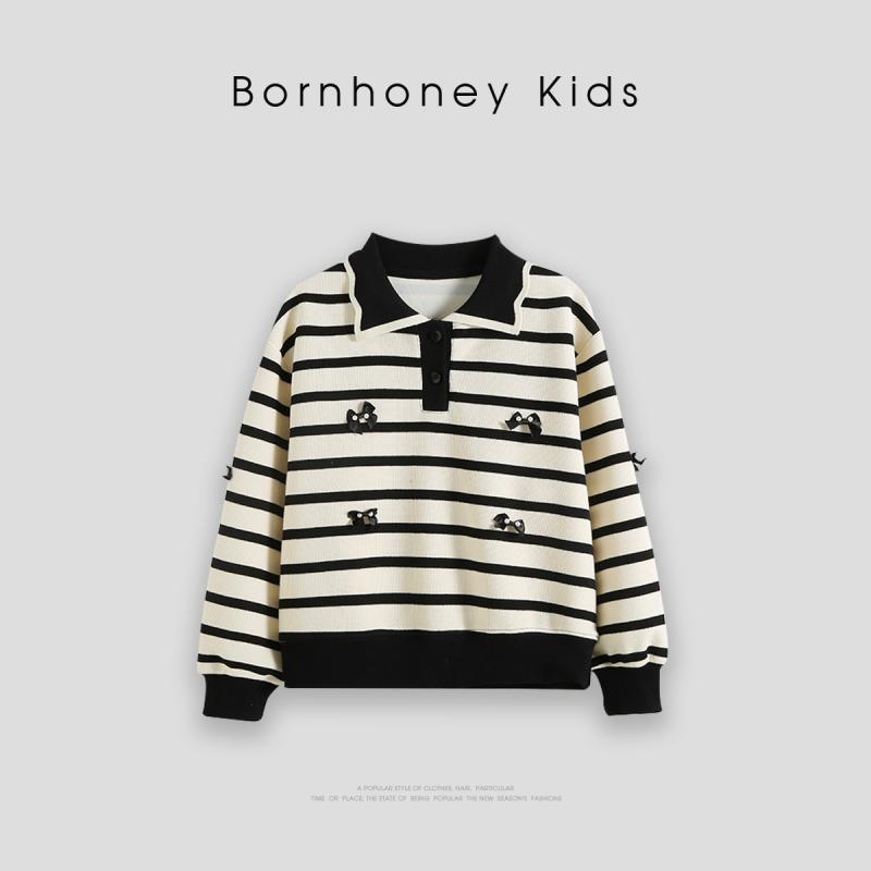 ポロシャツ キッズ 長袖 女の子 子供服 春 カジュアル トップス トレーナー プルオーバー ボーダー ベージュ