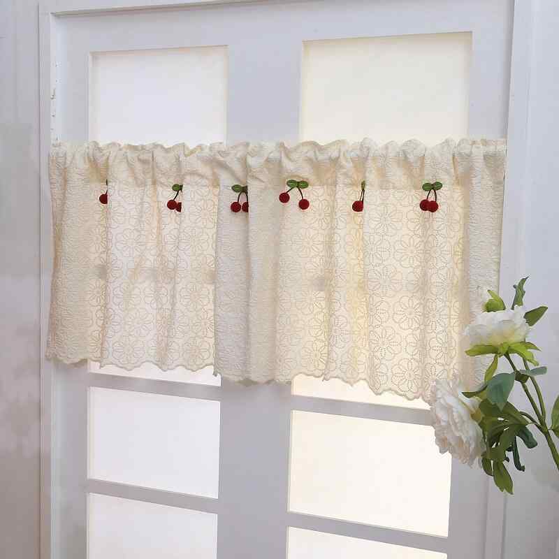 カフェカーテン おしゃれ 小窓 刺繍 ハーフ ドア アメリカン ショート 間仕切り ベージュ
