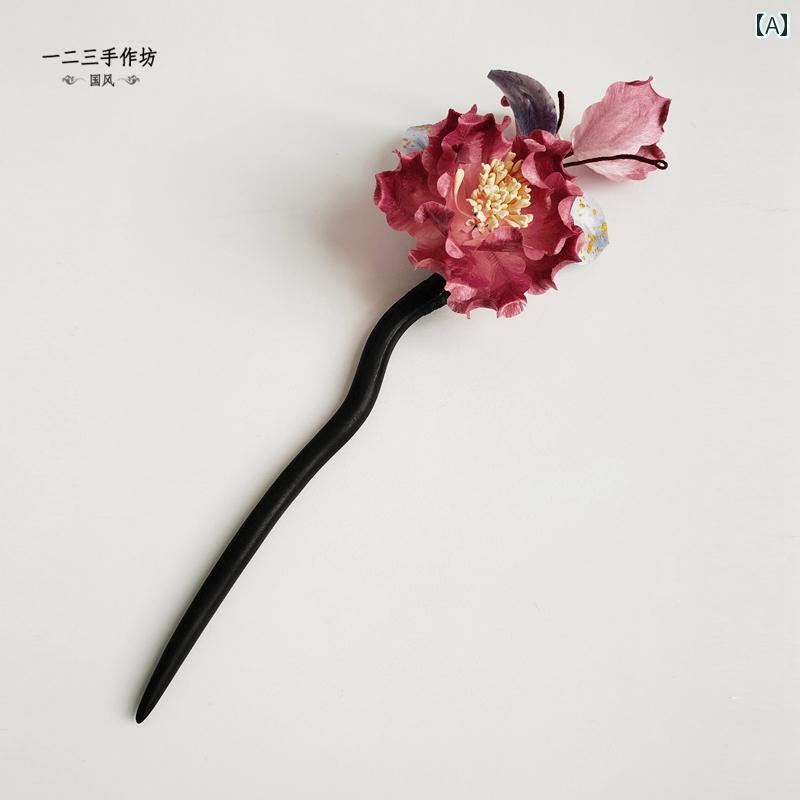 かんざし 一本 レディース ヘアアクセサリー 髪飾り ヘアピン フラワー 花 ジュエリー 中国風 牡丹 レッド