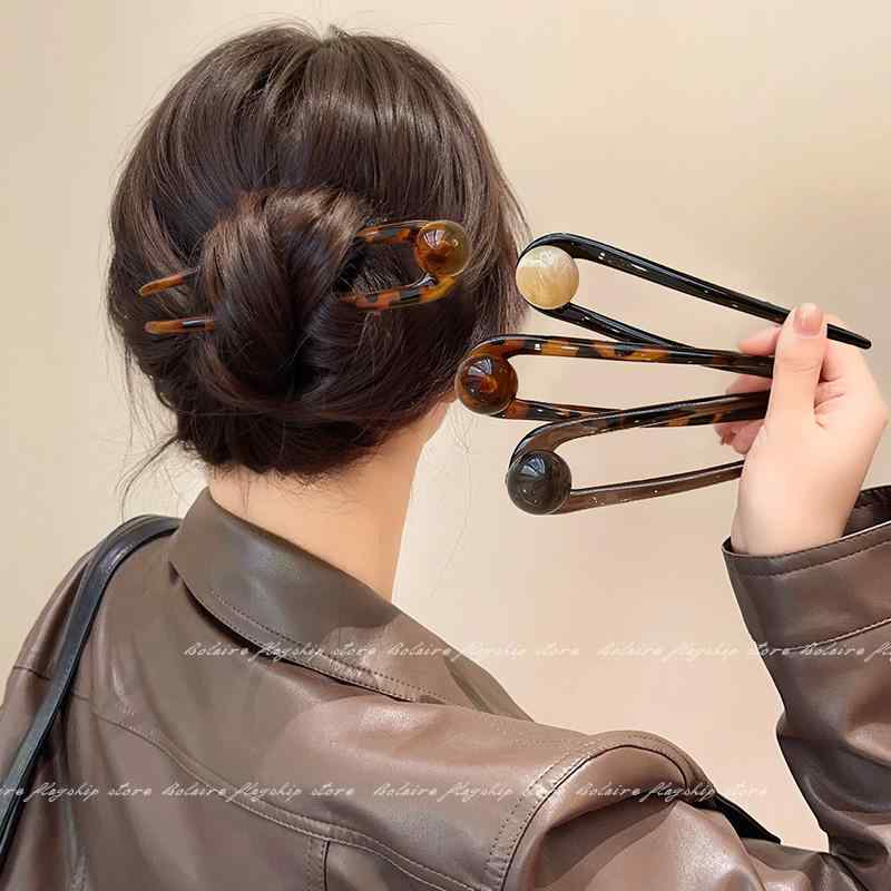 ヘアアクセサリー かんざし レディース 髪飾り ヘアピン 中国風 パール ジュエリー シンプル ブラック ブラウン シルバー