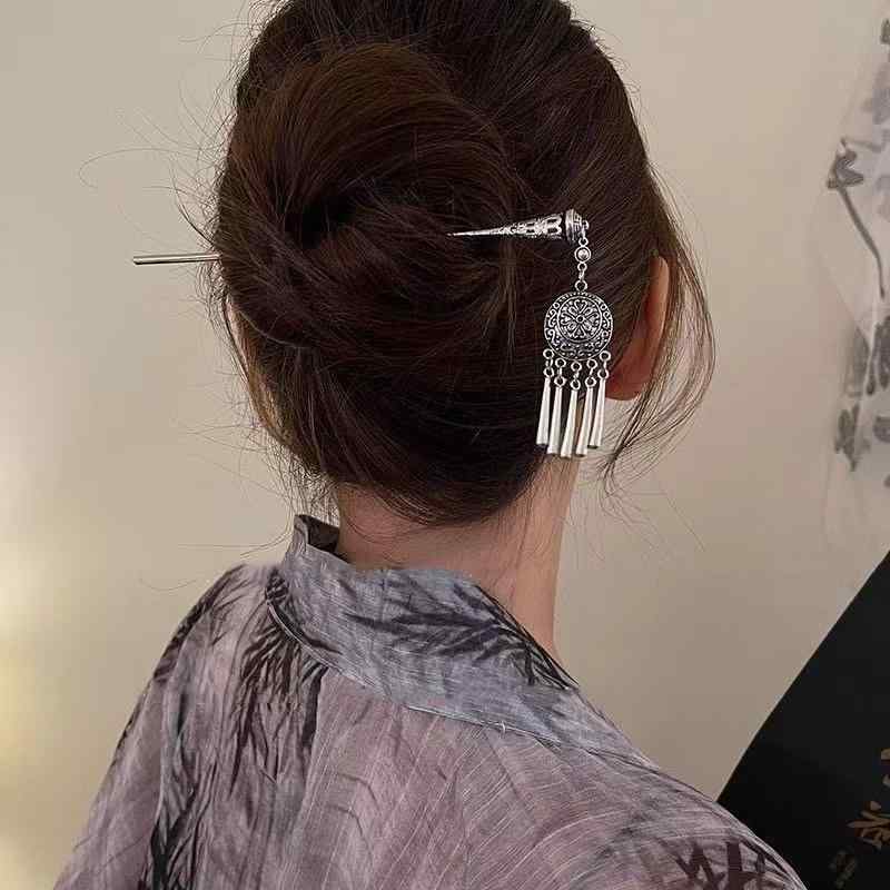 かんざし 一本 レディース ヘアアクセサリー 髪飾り ヘアピン 中国風 タッセル ジュエリー スターリングシルバー ヘッドドレス シルバー
