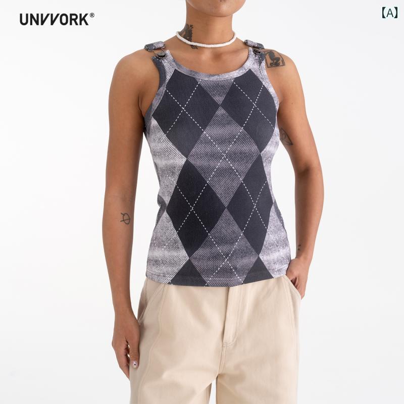 ニット ベスト UNVVORK プリント スリムフィット｜Grams店