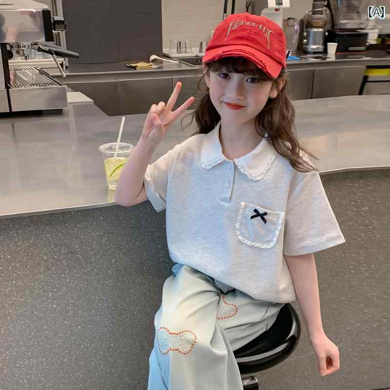 女の子の 夏 半袖 Tシャツ 2025の おしゃれな 子供 服 半袖 トップス 夏の大きな 子供 ポロシャツ