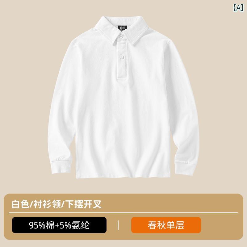 女の子と 男の子の ための 子供用 白い ポロシャツ、 白 Tシャツ 長袖 、 春と 秋の 小学生の 学校 制服用