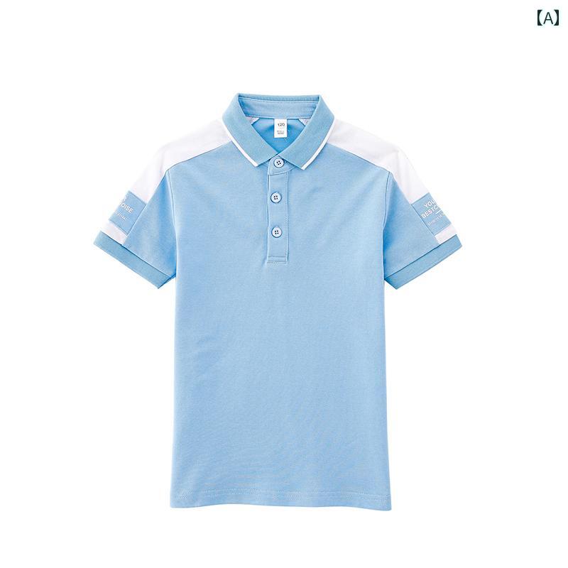 男の子用 半袖 ポロシャツ、 夏の、 子供用 カジュアル コットン 半袖 Tシャツ、中・大 サイズの 子供用、 付き おしゃれ トップス