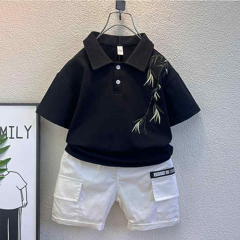 ポロシャツ キッズ 半袖 男の子 子供服 コットン 襟付き トップス カジュアル ファッション セット 春夏 ブラック ホワイト