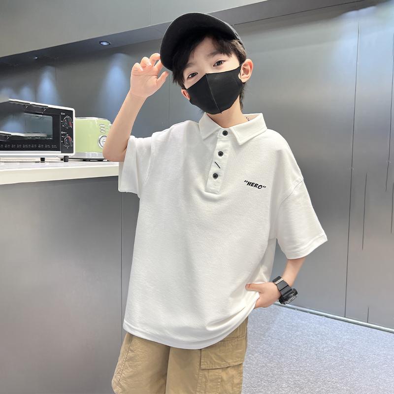 ポロシャツ キッズ 半袖 男の子 子供服 コットン トップス カジュアル ゆったり ファッション 春夏 ホワイト ブラック