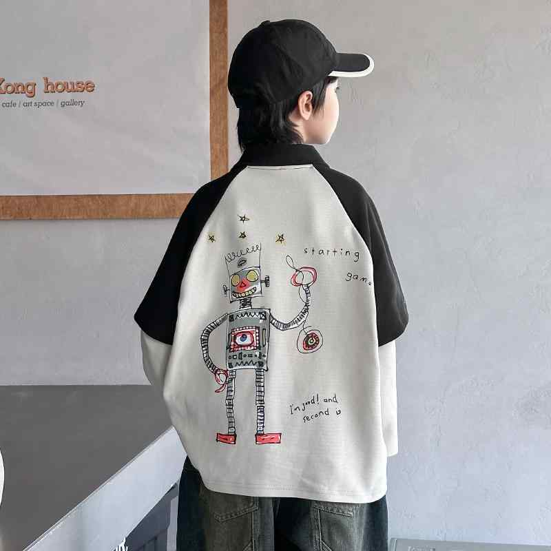 ポロシャツ キッズ 長袖 男の子 子供服 襟付き コットン トップス カジュアル ゆったり ファッション 春秋 ホワイト