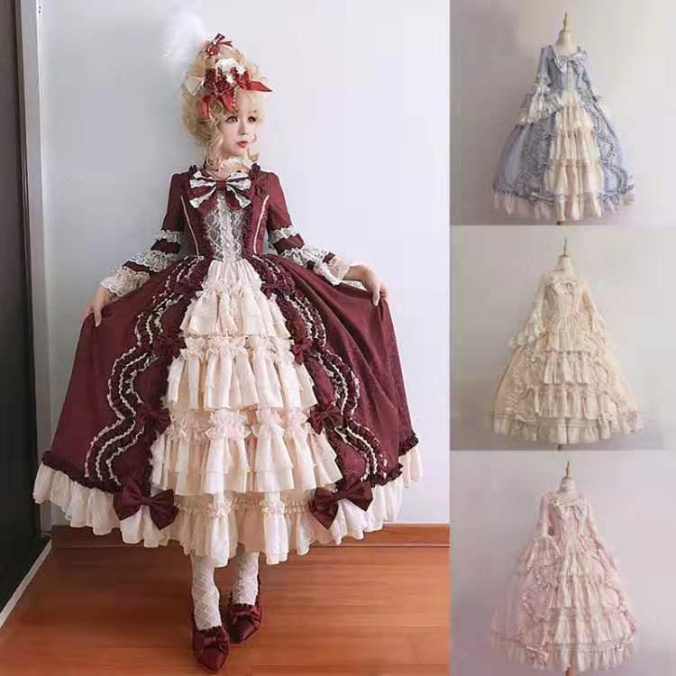 ワンピース レディース 女性用 コスプレ 仮装 ロリータファッション プリンセスドレス リボン レース シフォン 切り替え ボリュームスカート フレアスカート 綿混 ポリエステル イベント パーティー|Grams店