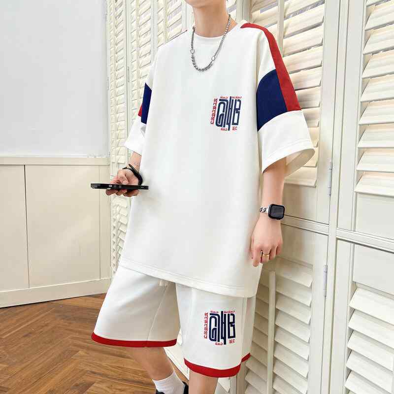 セットアップ メンズ 半袖 Tシャツ ハーフパンツ 夏用 カジュアル スポーツウェア 韓国風 綿混 ポリエステル 通気性 部屋着 普段使い おしゃれ アクティブウェア