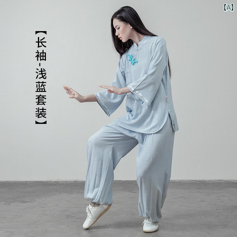 太極拳服 レディース レディース用 綿麻 刺繍 おしゃれ ファッション 秋冬 武術 練習着 稽 セットアップ 上下セット ゆったり 動きやすい スポーツウェア フィットネスウェア|Grams店