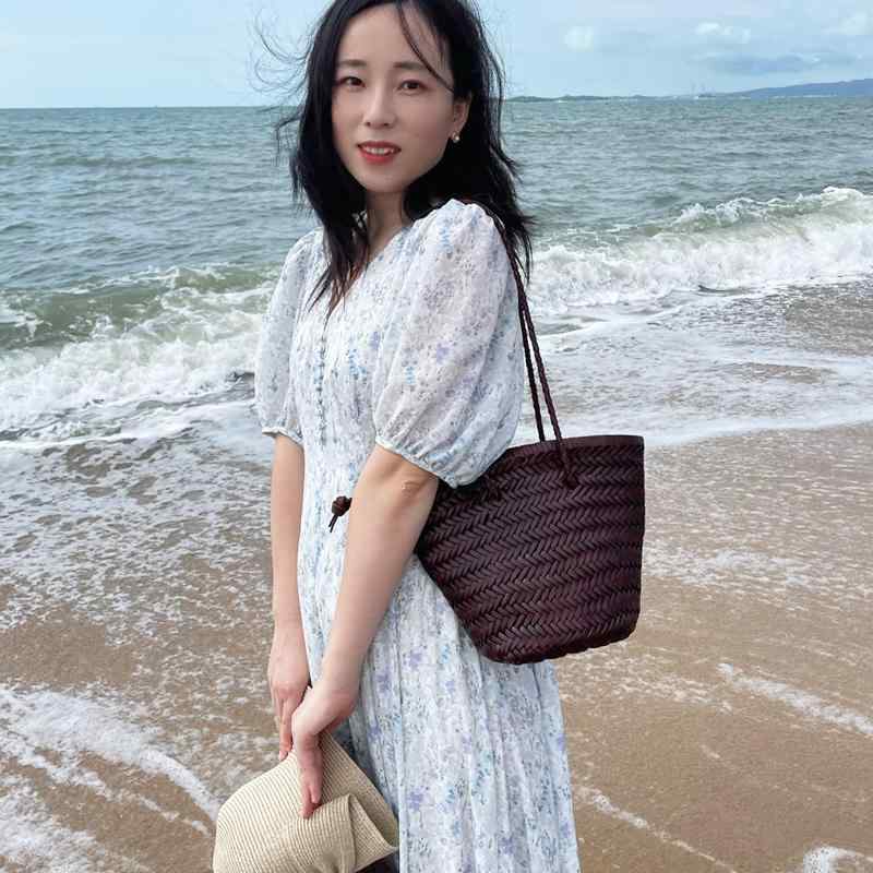 バッグ レディース 個性派 フレンチ レトロ 牛革 レザー 編み込み バケットバッグ ショルダー かごバッグ バッグ 普段使い ブラウン キャメル ブラック