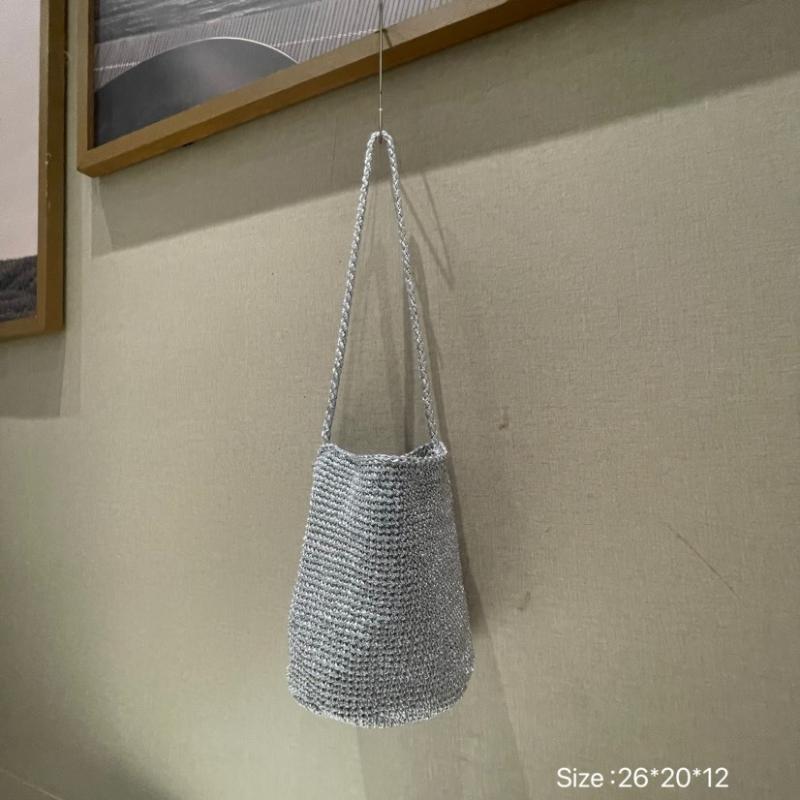 バッグ レディース バケットバッグ 巾着バッグ 手編み 編み込み ハンドバッグ ショルダーバッグ ショルダー 春夏 おしゃれ カジュアル ミニ シルバー ブルー ゴールド
