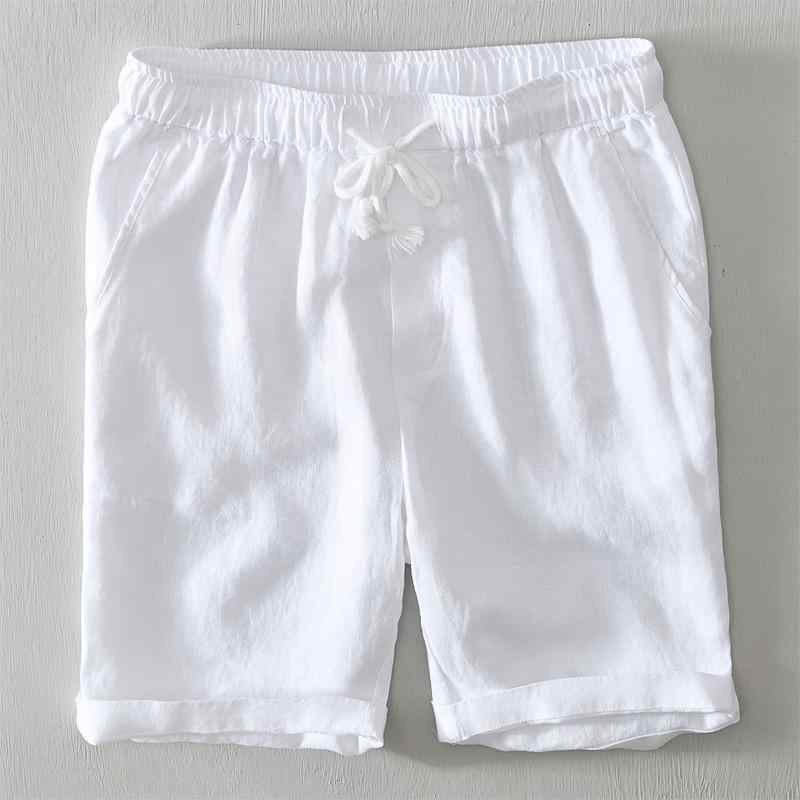 ショートパンツ メンズ 男性用 リネン 麻 カジュアル 夏用 薄手 快適 通気性 ゆったり ルーズフィット 膝丈 ハーフパンツ 無地 デイリーユース ビーチパンツ 多ポケット ウエストベルト付き｜Grams店