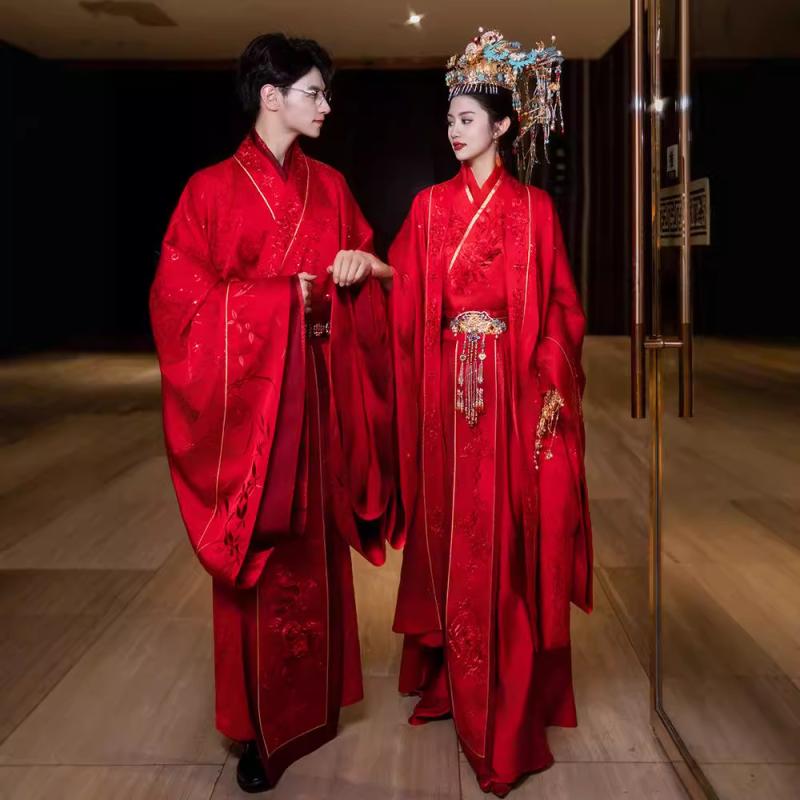漢服 新郎 新婦 婚礼衣装 新中華風 結婚式 花嫁衣装 鳳冠霞・示 明制 深衣 アセテート ポリエステル フルセット オールシーズン 20,719円