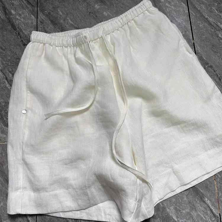 ショートパンツ レディース ホワイト 白 リネン 麻混 ハイウエスト ストレート 薄手 通気性 涼感 接触冷感 脚長効果 大人カジュアル 通勤 オフィス 普段使い ポケット付き ショート丈