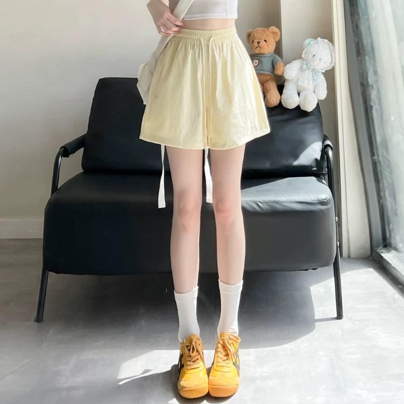 ハーフ丈 ワイドパンツ レディース ハイウエスト ウエストゴム 速乾 防シワ ストレッチ 薄手 刺繍 マカロンカラー レトロ カジュアル スポーツ ポリエステル 綿 着回し