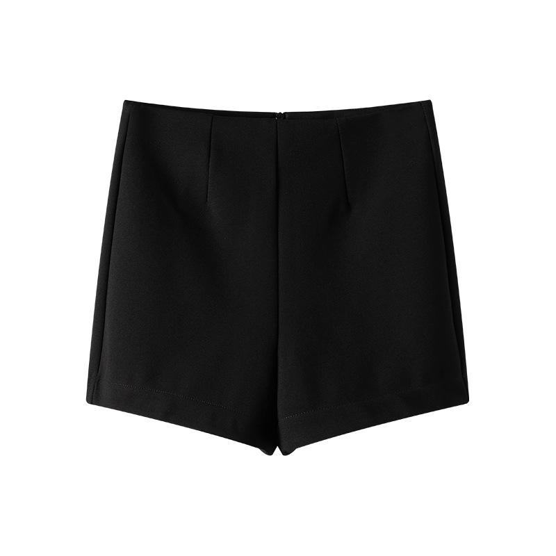 ショートパンツ レディース ブラック テーラード ハイウエスト スタイルアップ 細見え効果 薄手 高伸縮性 ビスコース繊維 スパンデックス混 カジュアル フェミニン 普段使い 着回し 小柄 低身長向け ホットパンツ