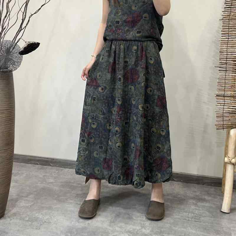 スカート レディース ダブルガーゼ コットン 綿素材 Aライン フレアスカート 花柄 ボタニカル柄 レトロ クラシカル ヴィンテージ 体型カバー ゆったり リラックスフィット ミディ丈 カジュアル