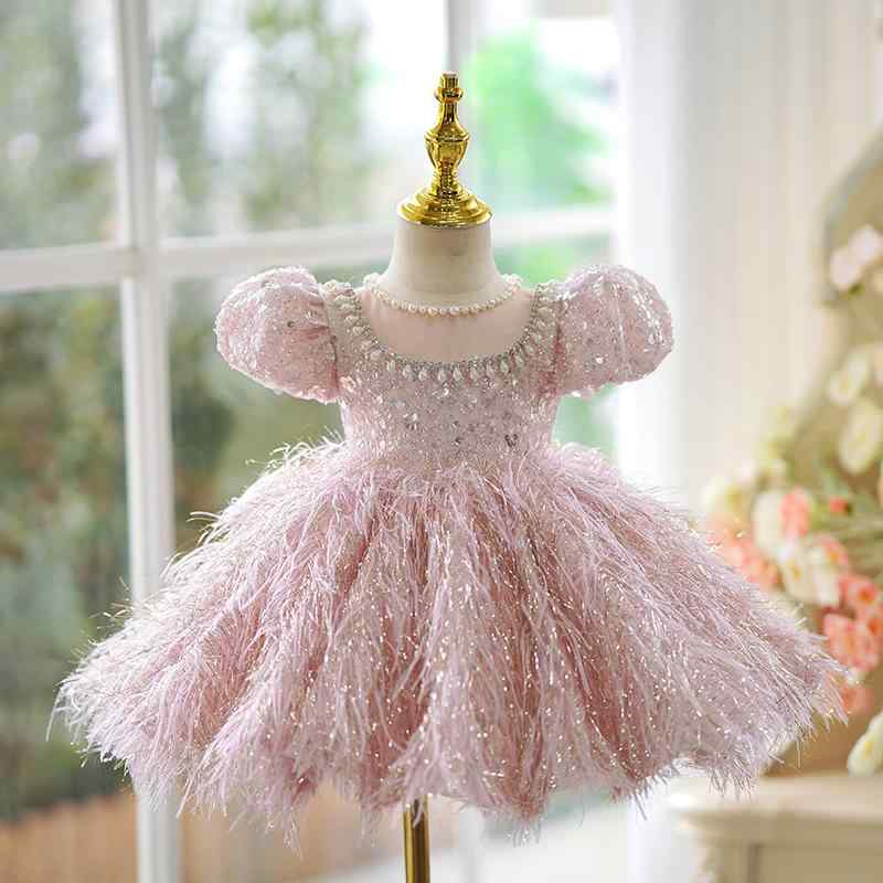 ドレス 女の子 子供 キッズ プリンセスライン フォーマル セレモニー ロングドレス 結婚式 誕生日 発表会 演奏会 パーティー ピンク 高級感 ポリエステル混紡 オールシーズン