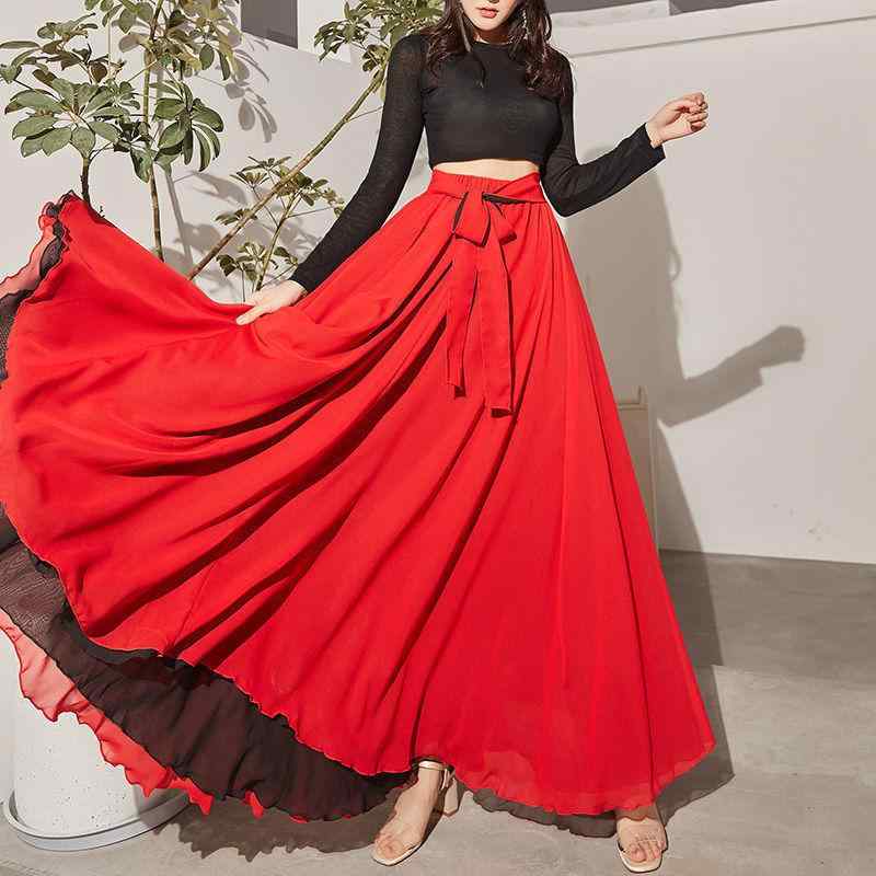 スカート レディース 女性用 シフォン ロング丈 マキシ丈 720度 フレアスカート 大円形 ボリュームたっぷり リバーシブル バイカラー 二重層 ポリエステル 軽やか ダンス衣装 舞台衣装 発表会 社交ダンス 新疆舞踊 練習着 エレガント 上品